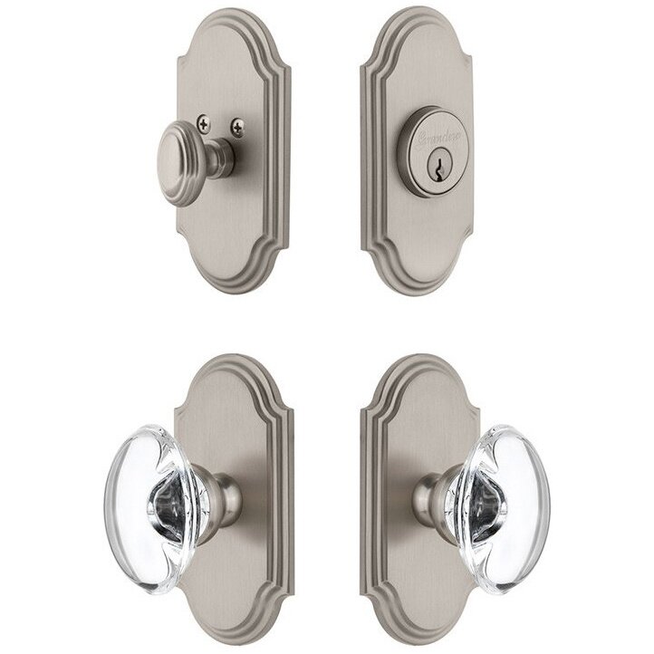 Handleset - Arc Plate With Provence Crystal Knob & Matching Deadbolt In Satin Nickel