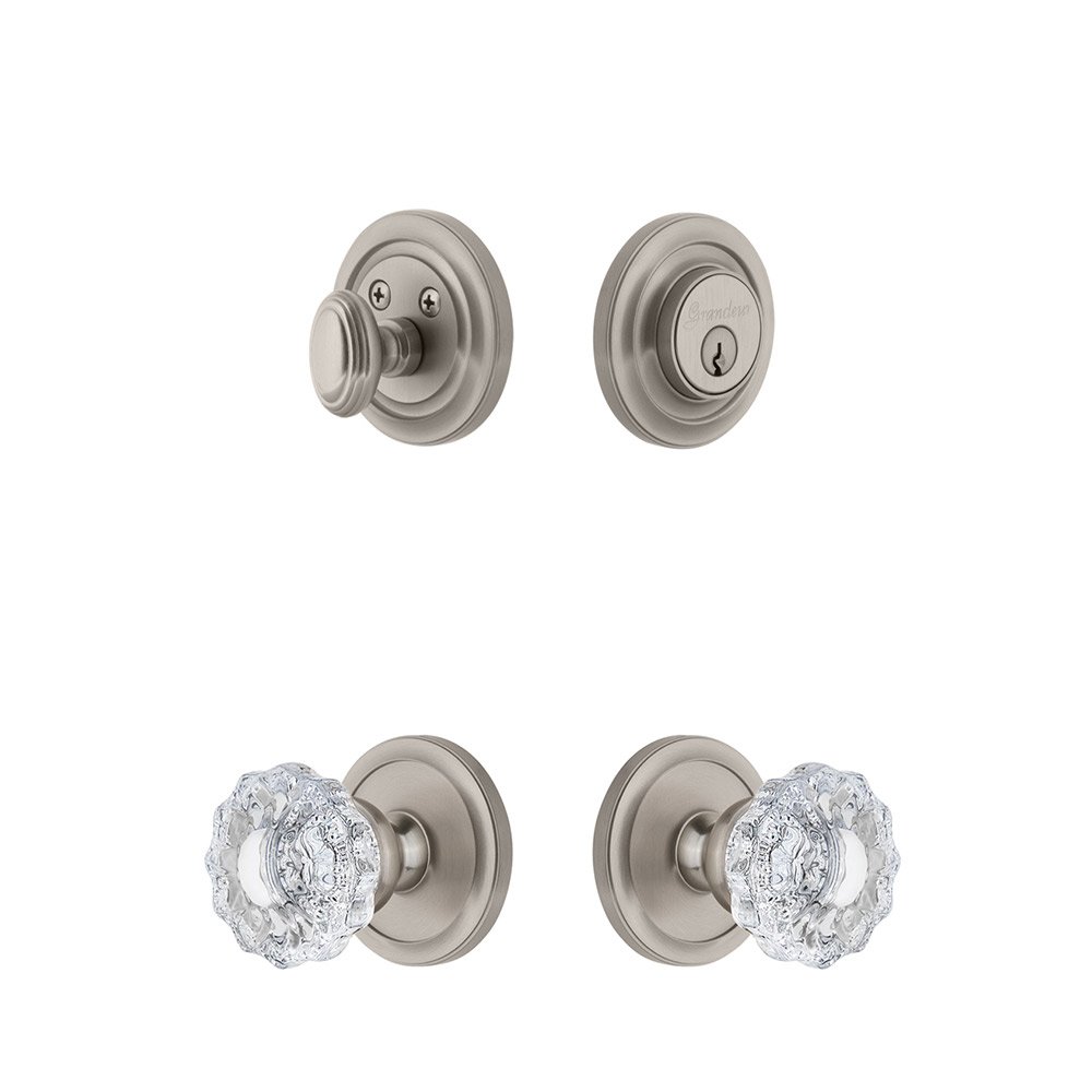 Handleset - Circulaire Rosette With Versailles Crystal Knob & Matching Deadbolt In Satin Nickel