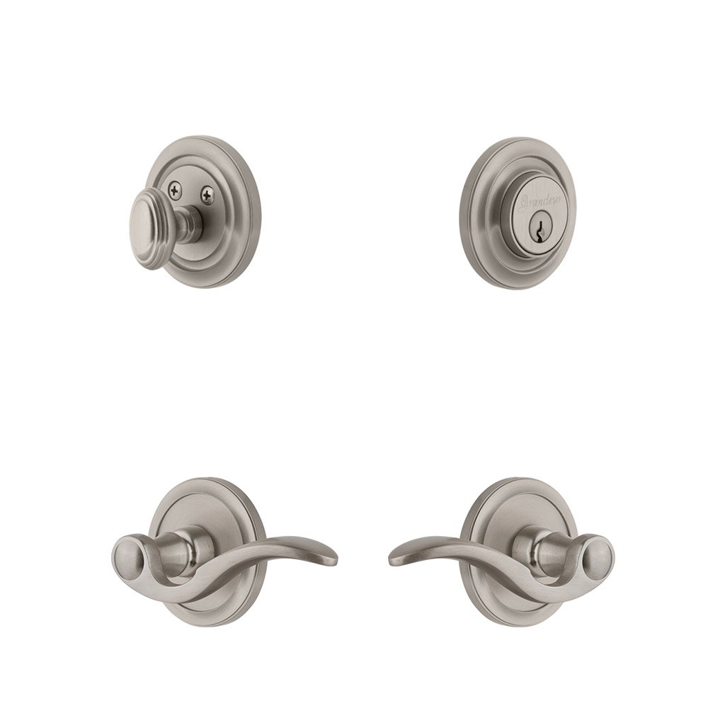 Handleset - Circulaire Rosette With Bellagio Lever & Matching Deadbolt In Satin Nickel