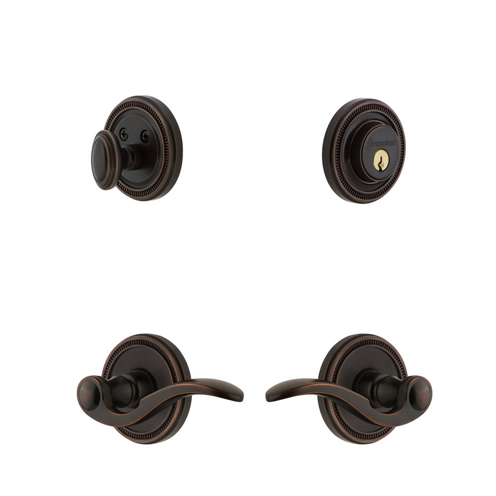 Soleil Rosette With Bellagio Lever & Matching Deadbolt In Timeless Bronze