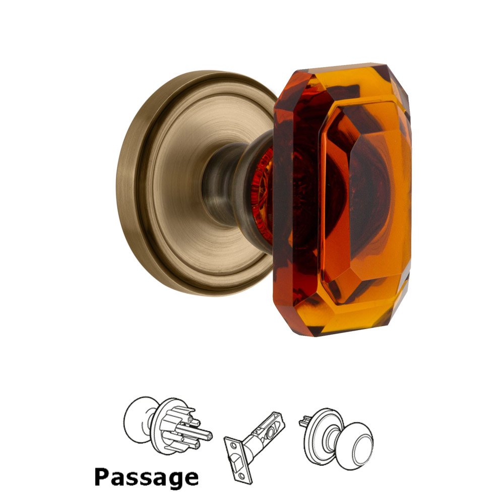 Georgetown - Passage Knob with Baguette Amber Crystal Knob in Vintage Brass