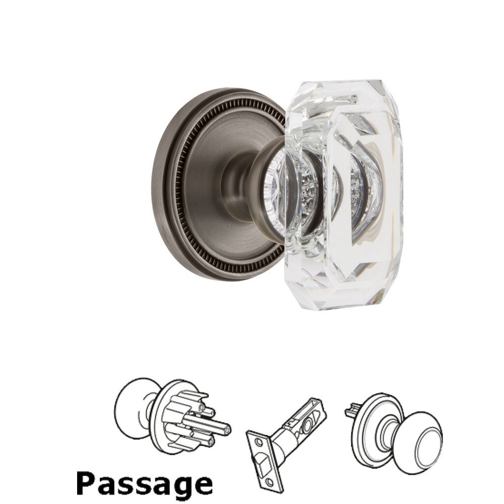 Soleil - Passage Knob with Baguette Clear Crystal Knob in Antique Pewter