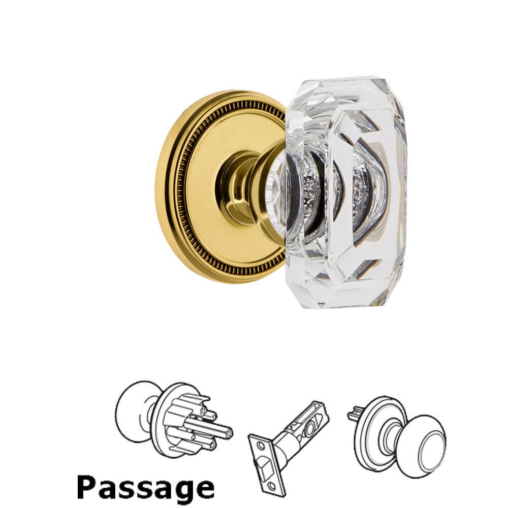 Soleil - Passage Knob with Baguette Clear Crystal Knob in Lifetime Brass