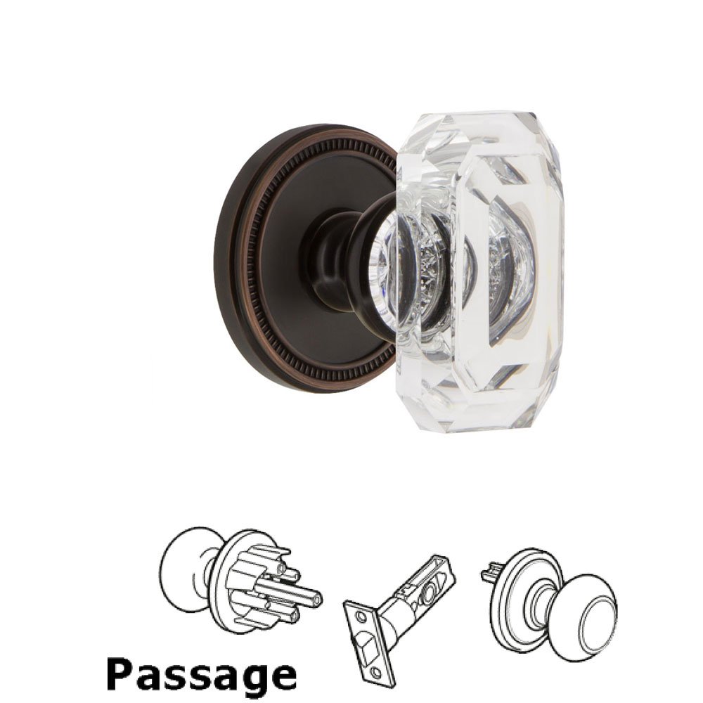 Soleil - Passage Knob with Baguette Clear Crystal Knob in Timeless Bronze