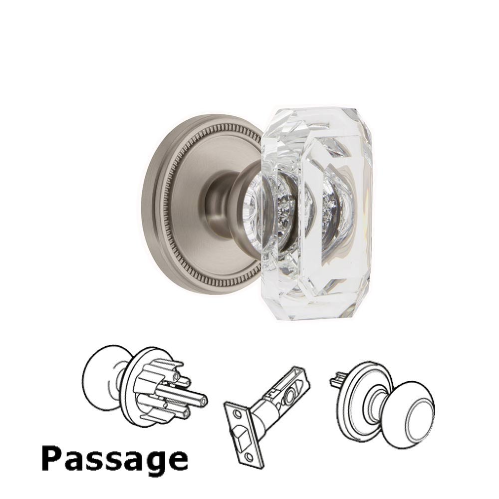 Soleil - Passage Knob with Baguette Clear Crystal Knob in Satin Nickel
