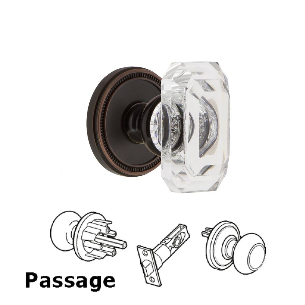 Soleil - Passage Knob with Baguette Clear Crystal Knob in Timeless Bronze
