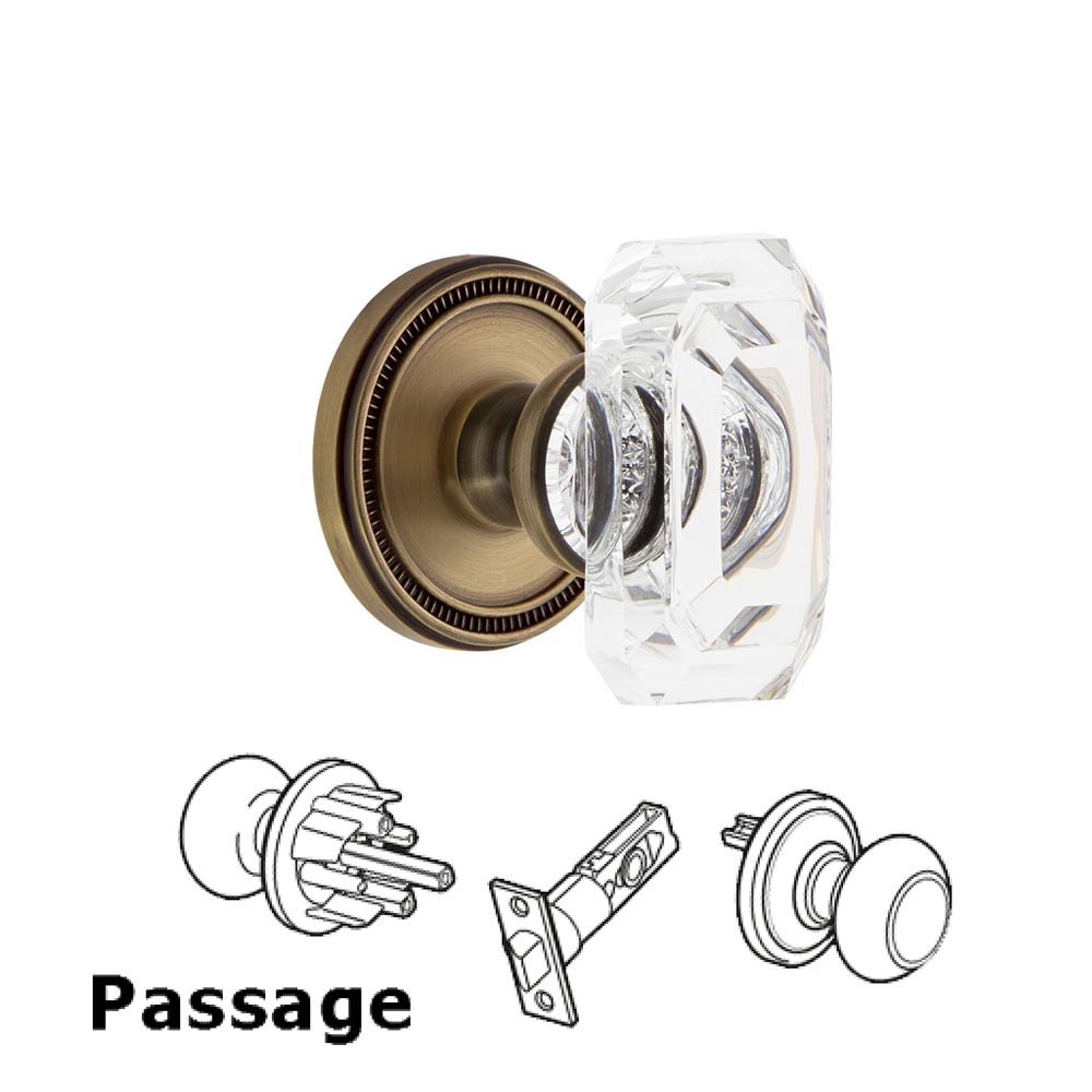 Soleil - Passage Knob with Baguette Clear Crystal Knob in Vintage Brass