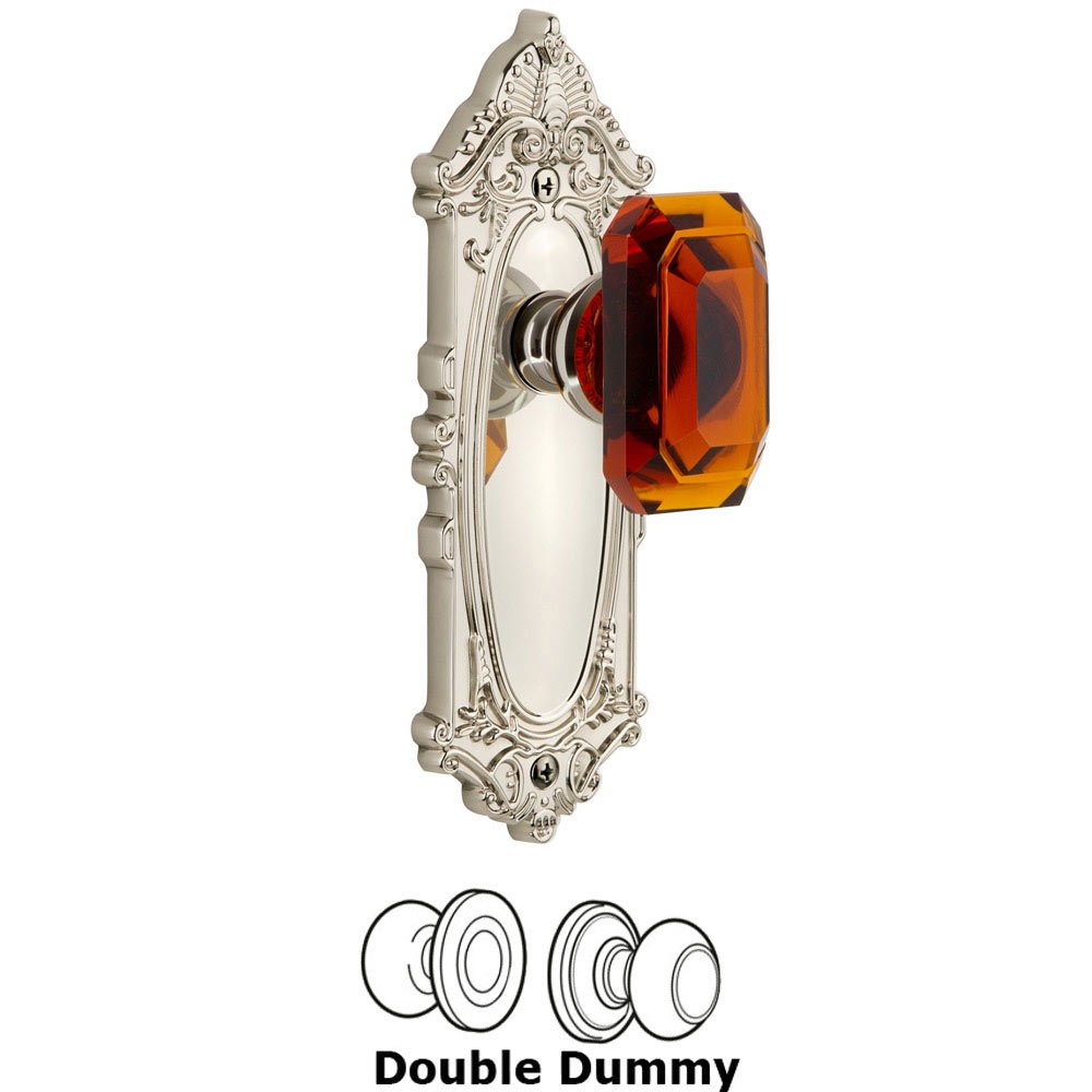 Grande Victorian - Double Dummy Knob with Baguette Amber Crystal Knob in Polished Nickel