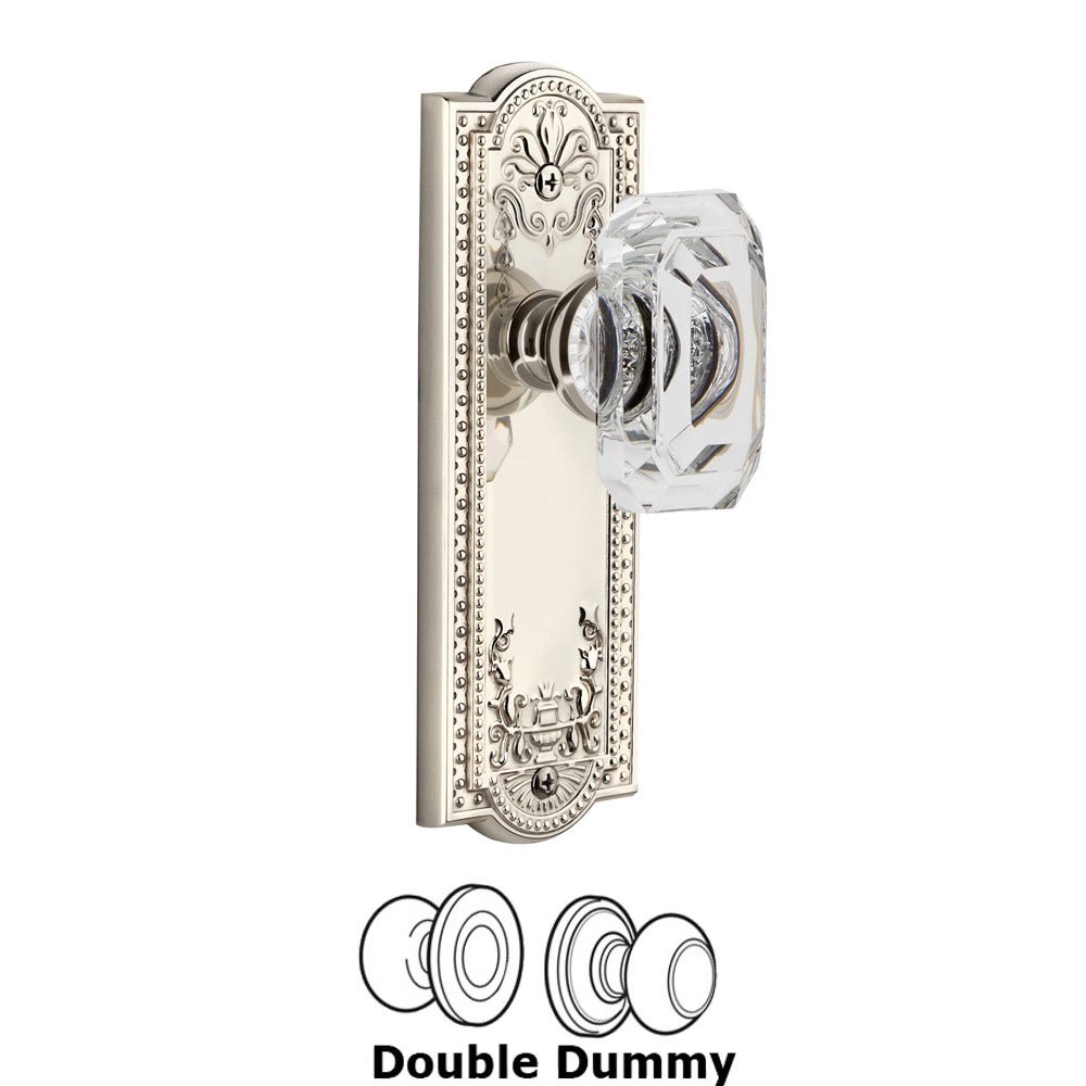Parthenon - Double Dummy Knob with Baguette Clear Crystal Knob in Polished Nickel