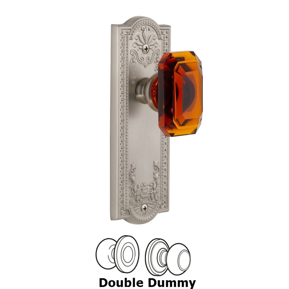 Parthenon - Double Dummy Knob with Baguette Amber Crystal Knob in Satin Nickel