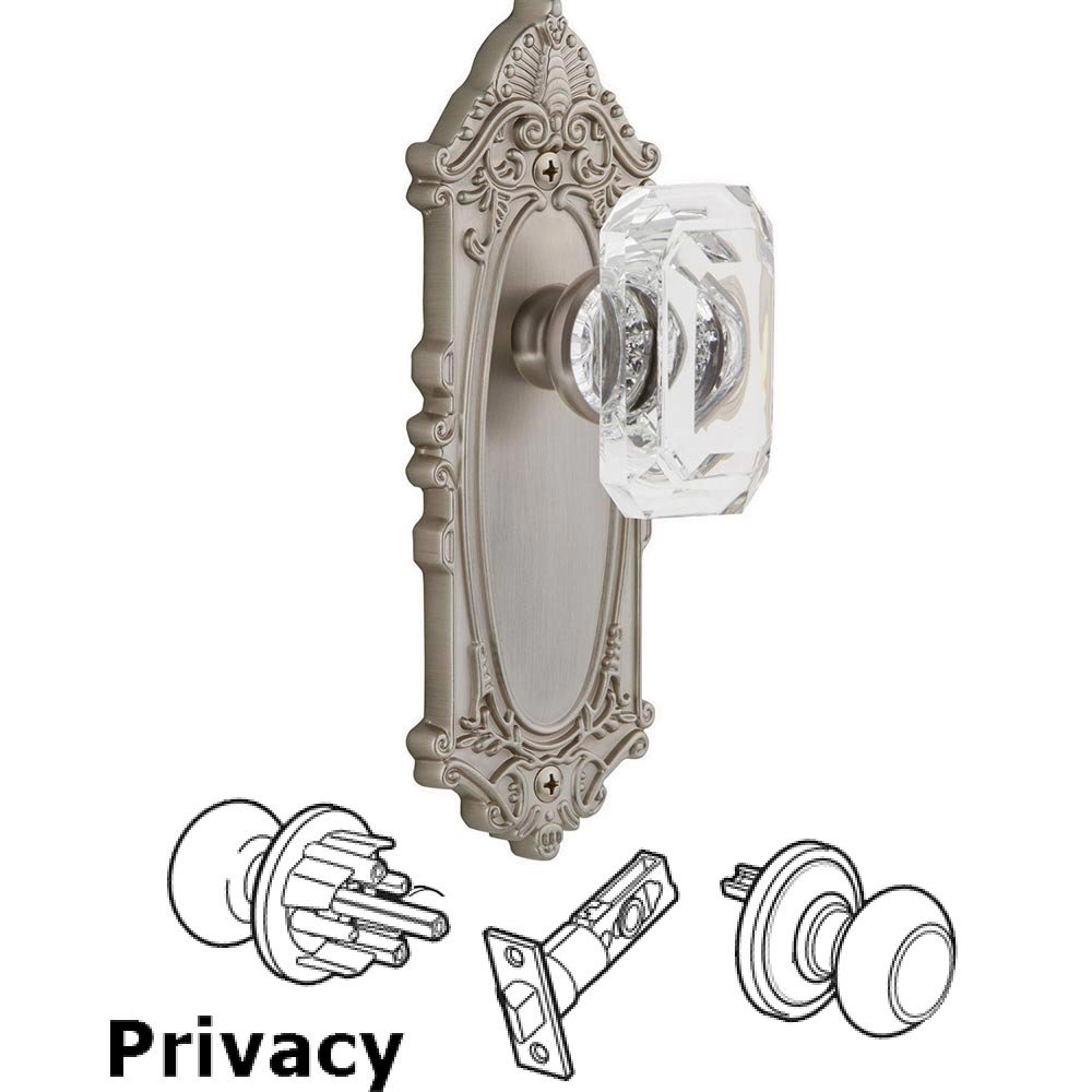 Grande Victorian - Privacy Knob with Baguette Clear Crystal Knob in Satin Nickel