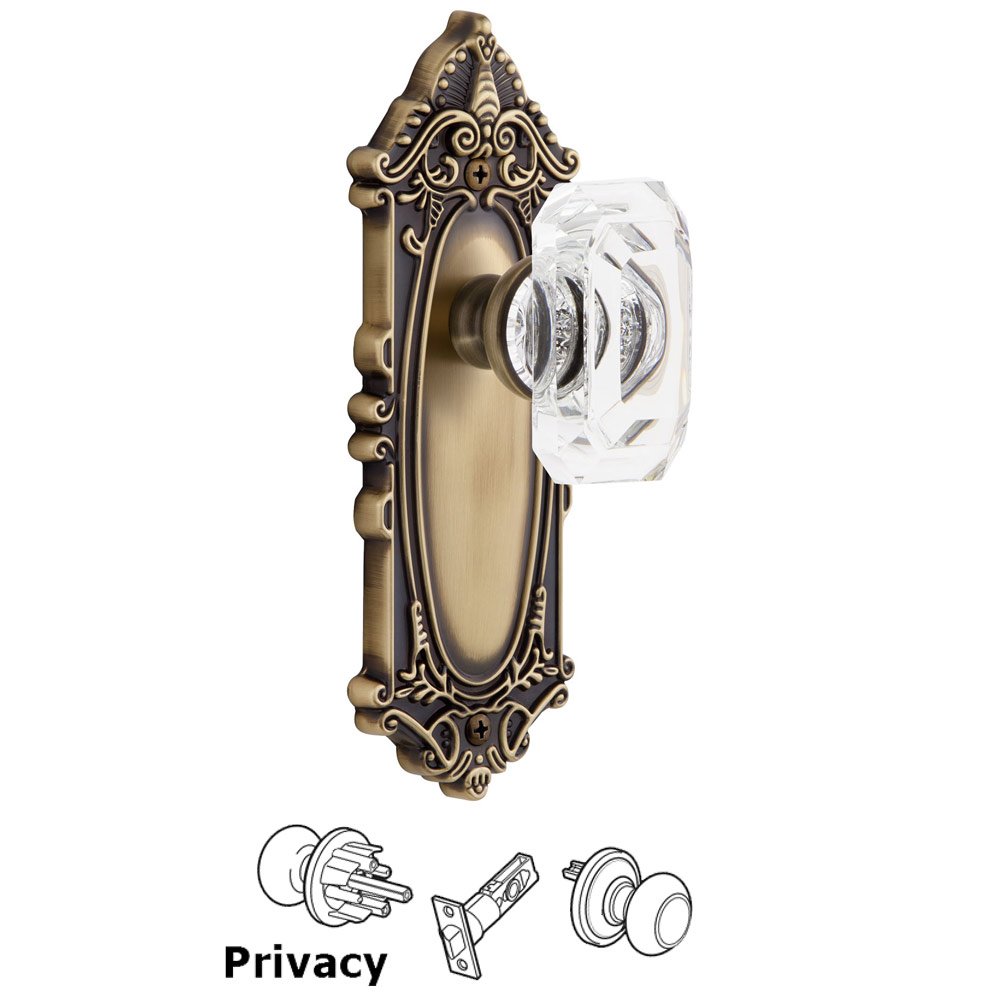 Grande Victorian - Privacy Knob with Baguette Clear Crystal Knob in Vintage Brass