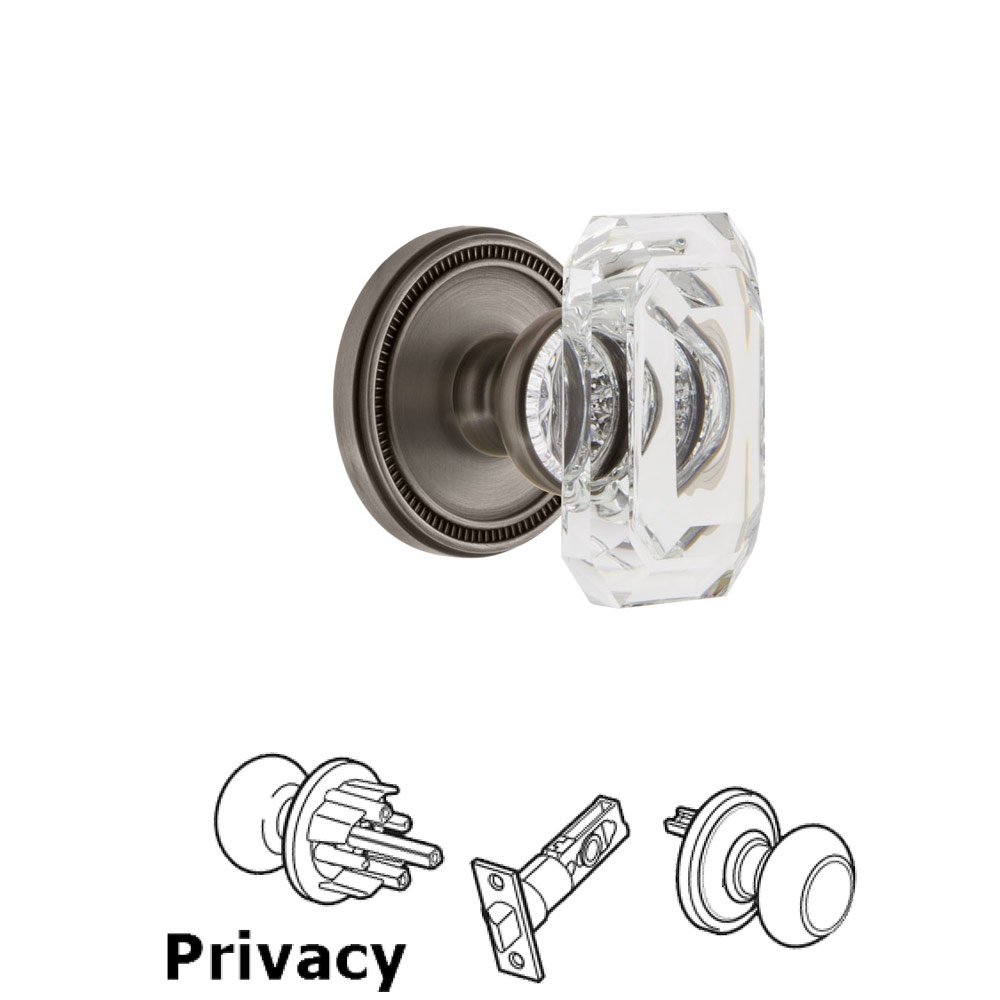 Soleil - Privacy Knob with Baguette Clear Crystal Knob in Antique Pewter