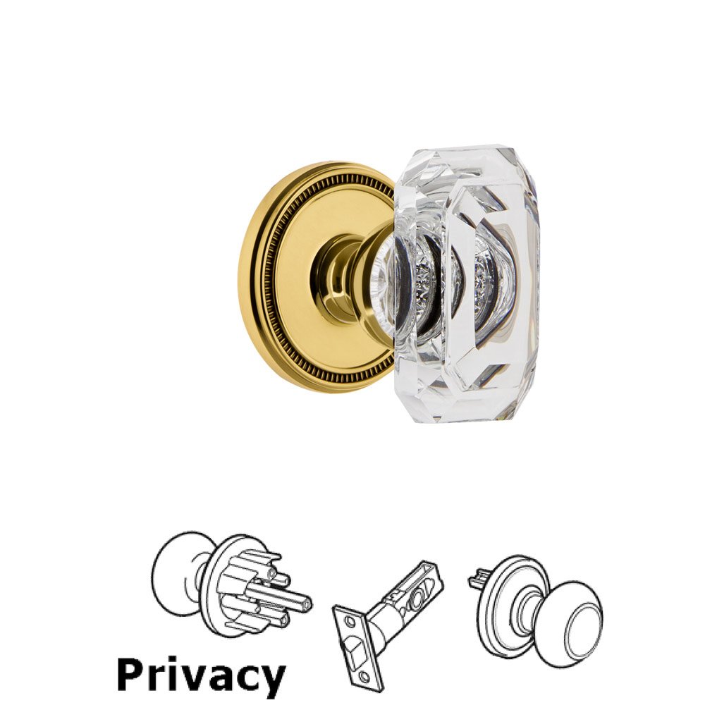 Soleil - Privacy Knob with Baguette Clear Crystal Knob in Lifetime Brass