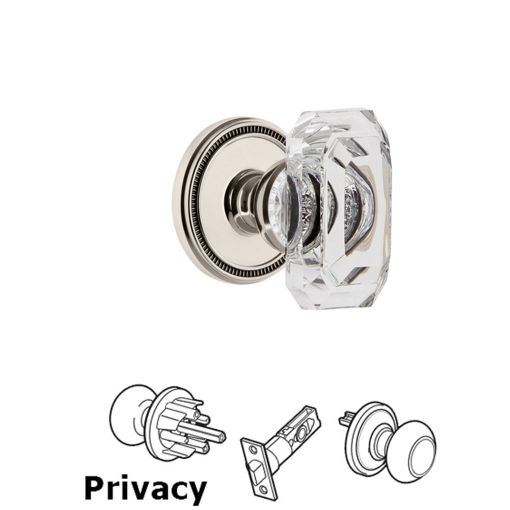 Soleil - Privacy Knob with Baguette Clear Crystal Knob in Polished Nickel
