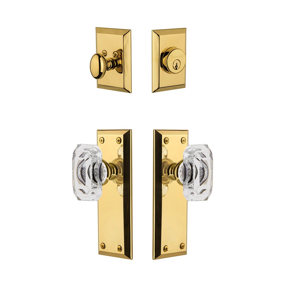 Fifth Avenue Plate With Baguette Crystal Knob & Matching Deadbolt In Lifetime Brass