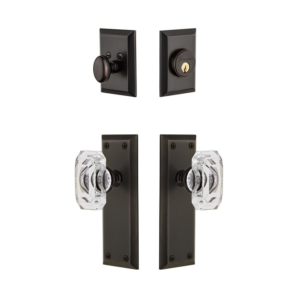 Fifth Avenue Plate With Baguette Crystal Knob & Matching Deadbolt In Timeless Bronze