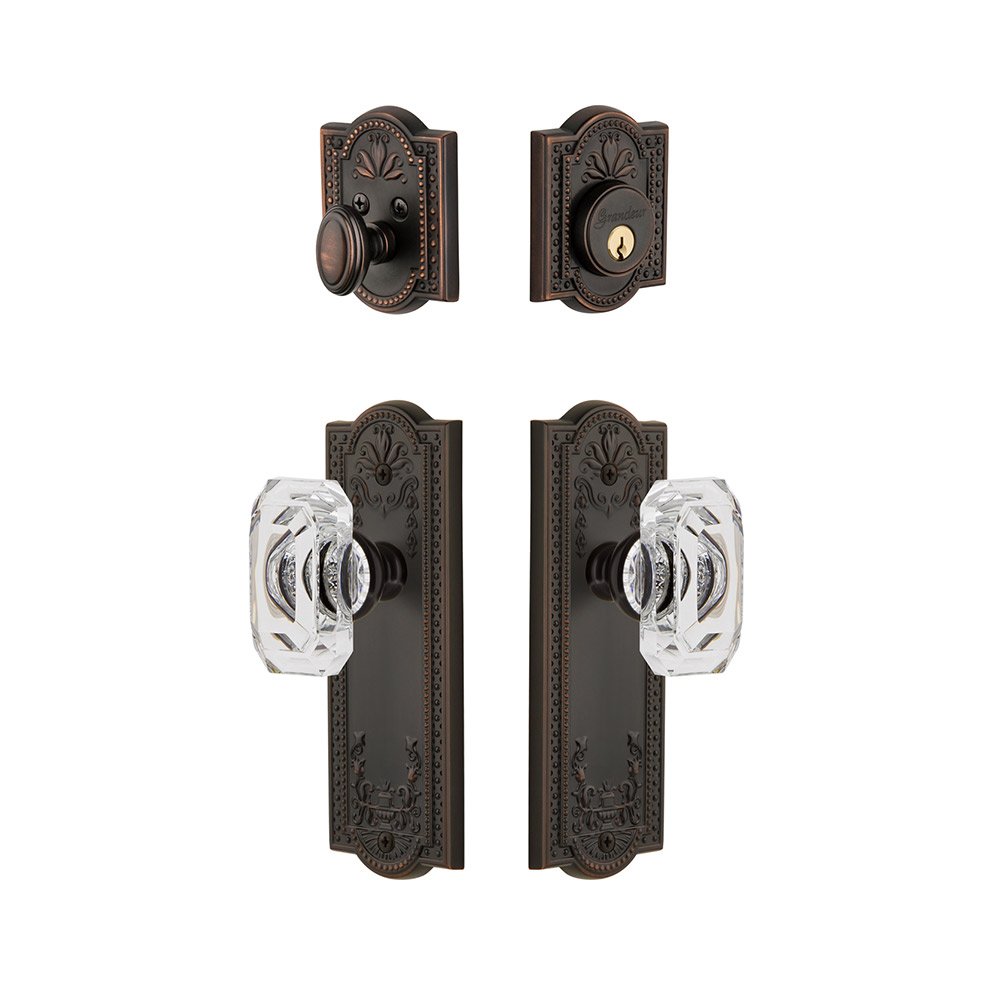 Parthenon Plate With Baguette Crystal Knob & Matching Deadbolt In Timeless Bronze