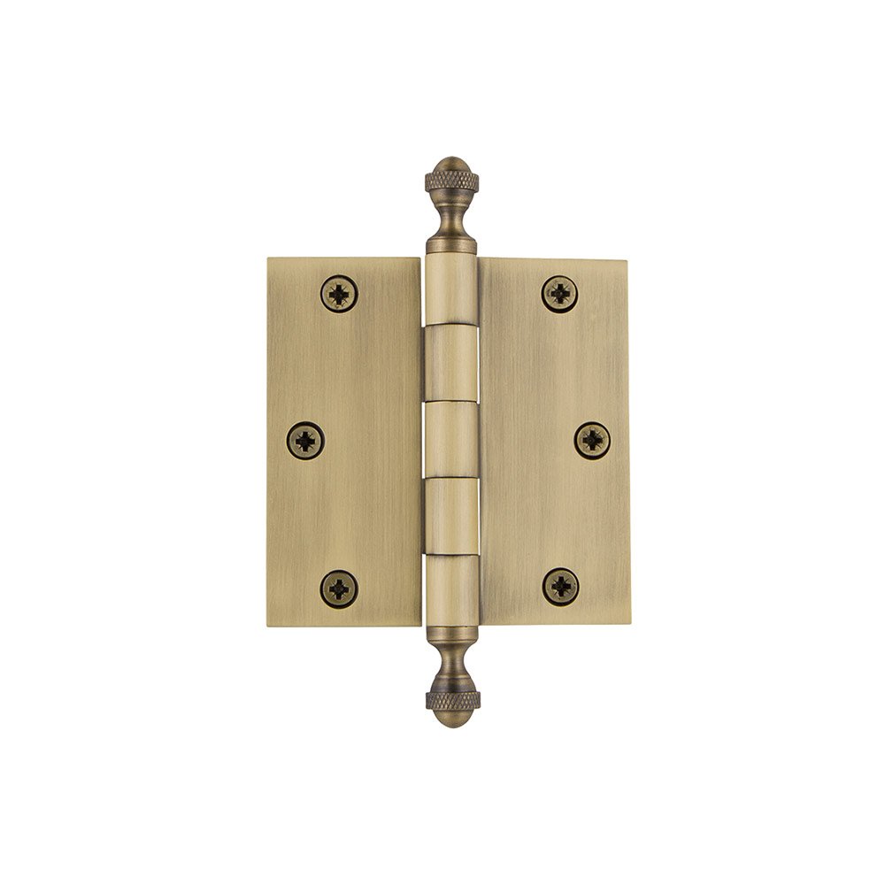 3 1/2" Acorn Tip Residential Hinge with Square Corners in Vintage Brass
