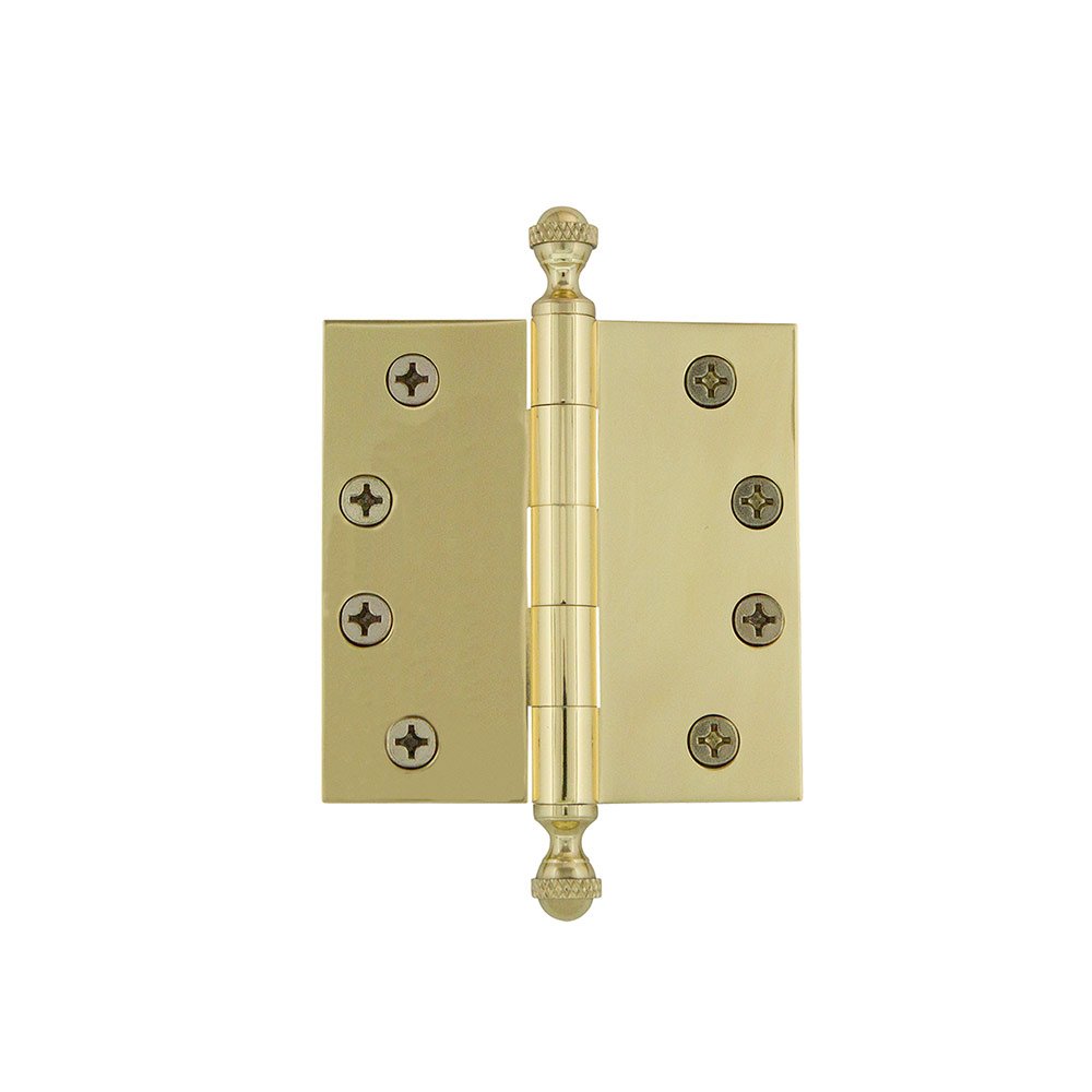4" Acorn Tip Heavy Duty Hinge with Square Corners in Unlacquered Brass