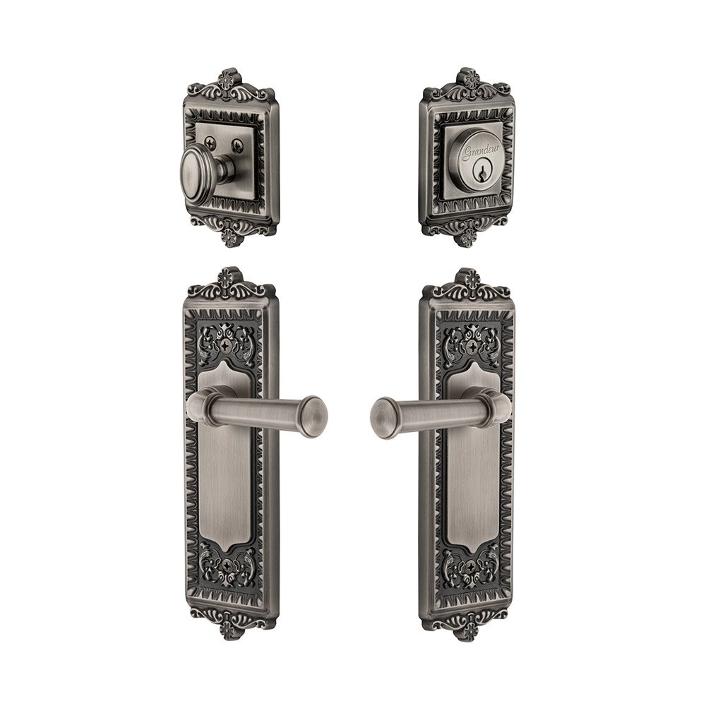 Windsor Plate With Georgetown Lever & Matching Deadbolt In Antique Pewter