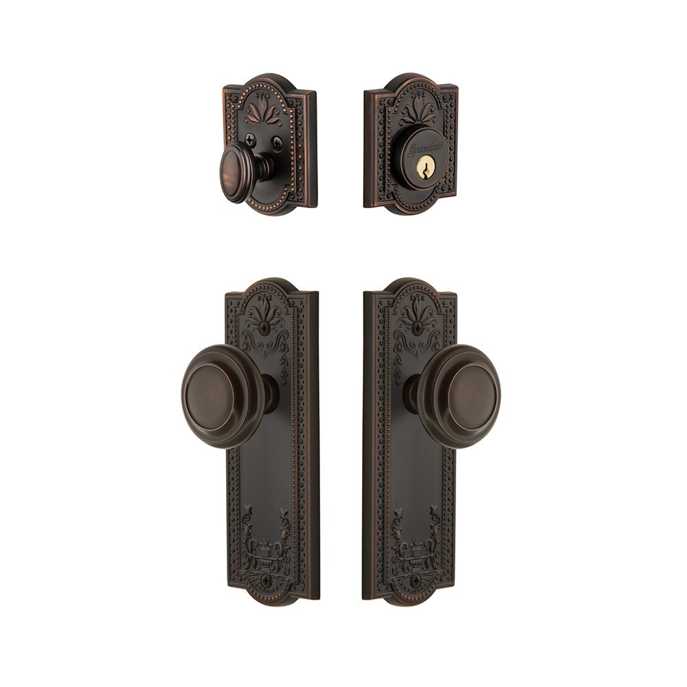 Parthenon Plate With Circulaire Knob & Matching Deadbolt In Timeless Bronze