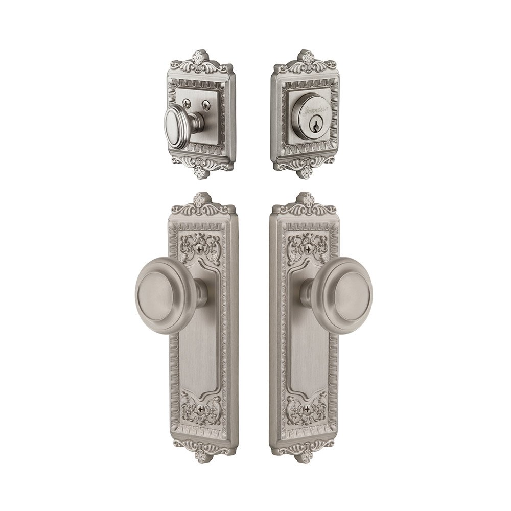 Windsor Plate With Circulaire Knob & Matching Deadbolt In Satin Nickel