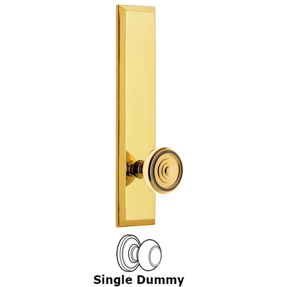 Single Dummy Fifth Avenue Tall Plate with Soleil Knob in Polished Brass