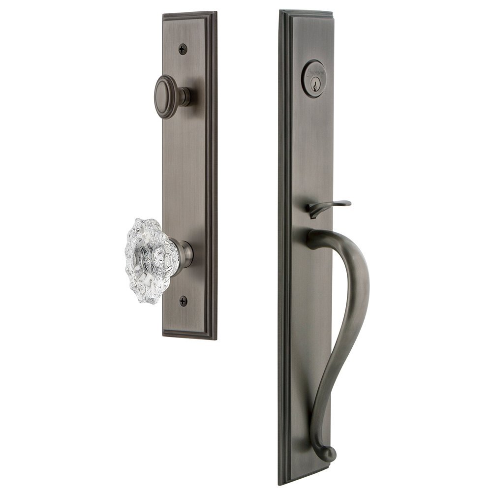 One-Piece Handleset with S Grip and Biarritz Knob in Antique Pewter