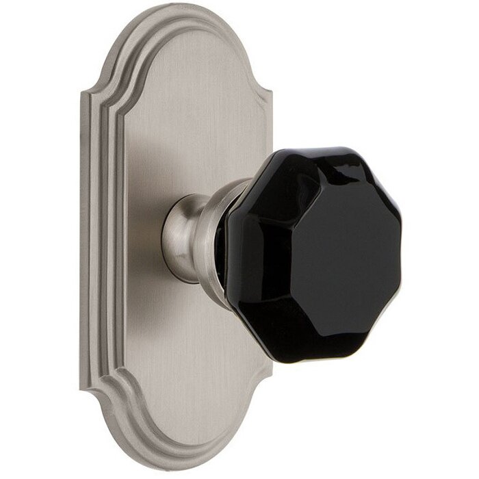 Double Dummy - Arc Rosette with Black Lyon Crystal Knob in Satin Nickel