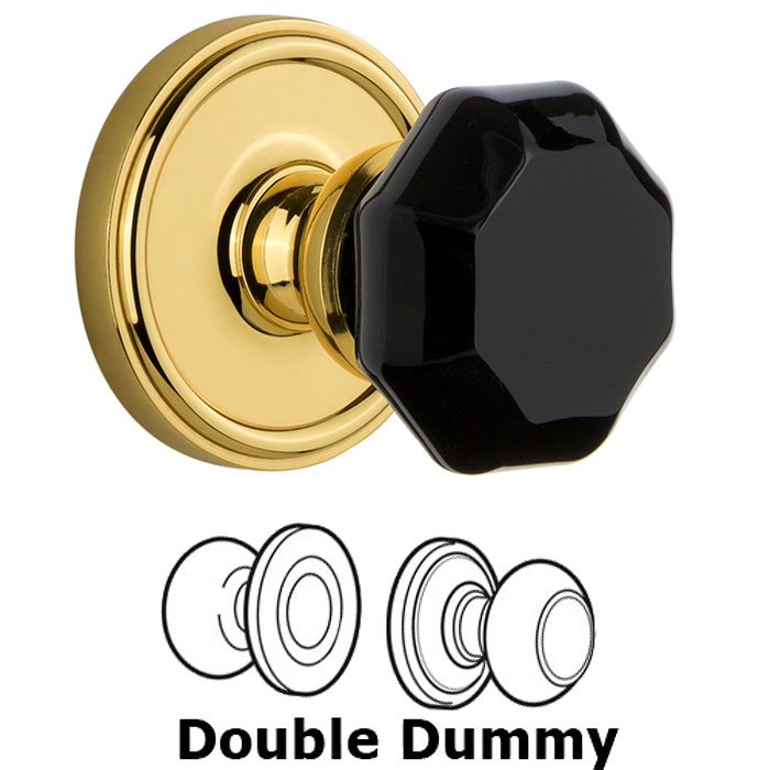 Double Dummy - Georgetown Rosette with Black Lyon Crystal Knob in Polished Brass