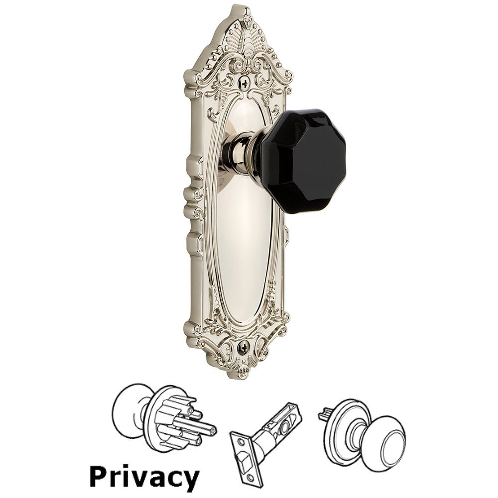 Privacy - Grande Victorian Rosette with Black Lyon Crystal Knob in Polished Nickel