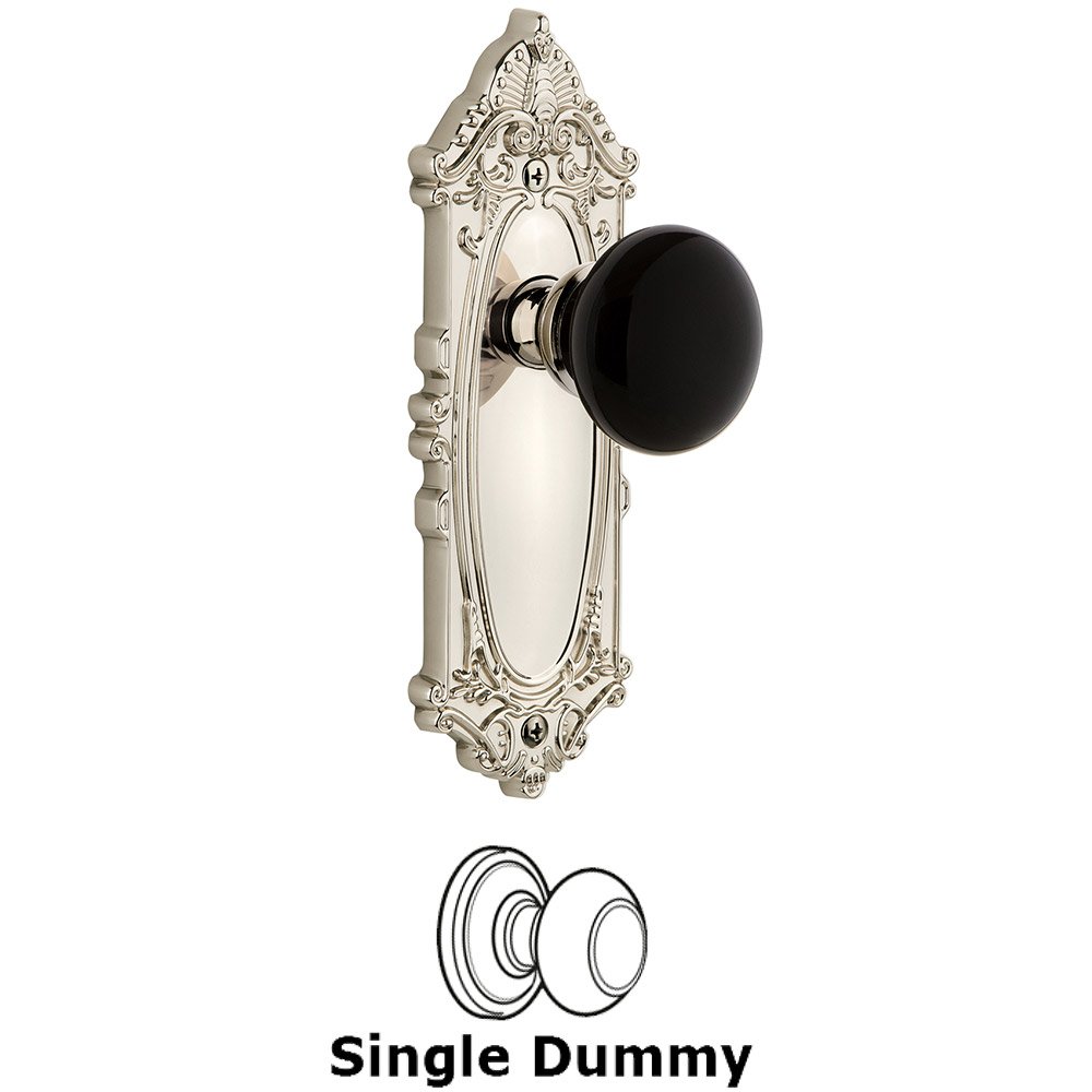 Single Dummy - Grande Victorian Rosette with Black Coventry Porcelain Knob in Polished Nickel