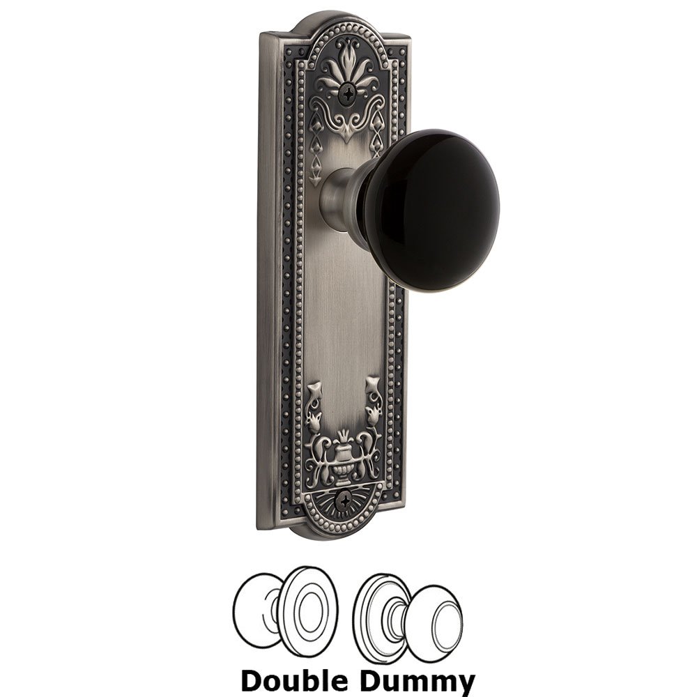 Double Dummy - Parthenon Rosette with Black Coventry Porcelain Knob in Antique Pewter