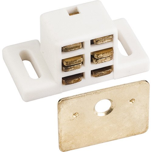 25lb. Magnetic Catch White/Brass with Strike & Screws in White