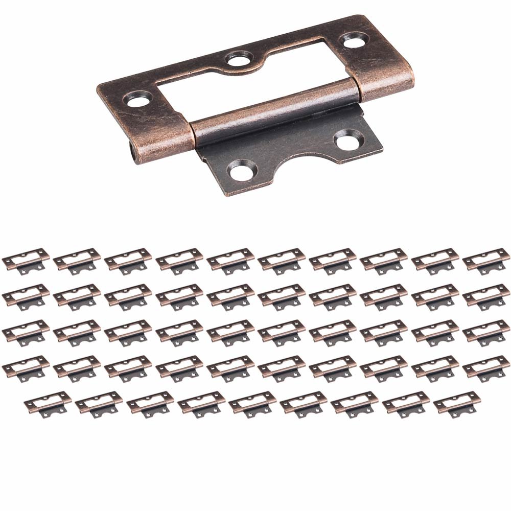 (50 PACK) 2-1/2" Fixed Pin Flat Back Non-mortise Hinge in Antique Copper