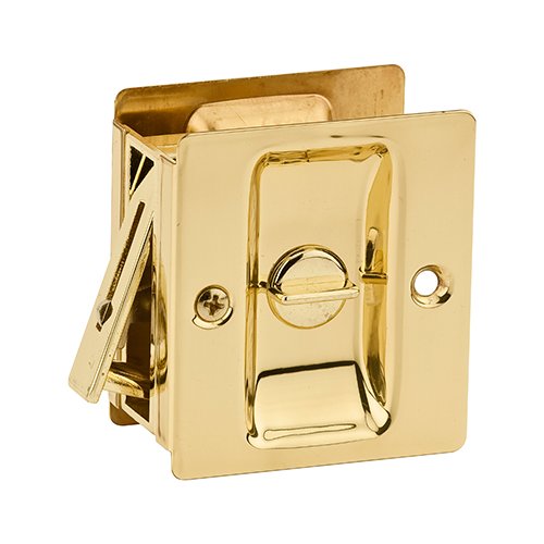 Pocket Door Locks Square Privacy Pocket Door Lock in Bright Brass