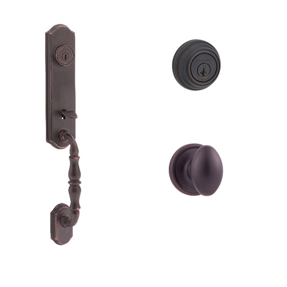 Amherst Double Cylinder Handleset with Laurel Interior Active Handleset Trim & Double Cylinder Deadbolt In Venetian Bronze