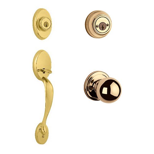 Chelsea Double Cylinder Handleset In Circa Interior Active Handleset Trim & Double Cylinder Deadbolt In Bright Brass