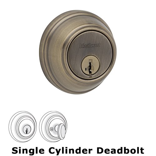 Key Control Deadbolt Single Cylinder Deadbolt in Antique Brass