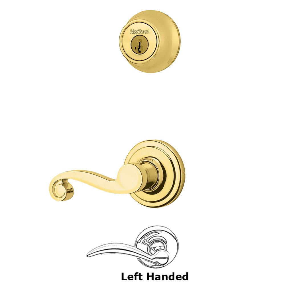 Lido Interior Active Handleset Trim Left Hand Door Lever & Double Cylinder Deadbolt in Bright Brass