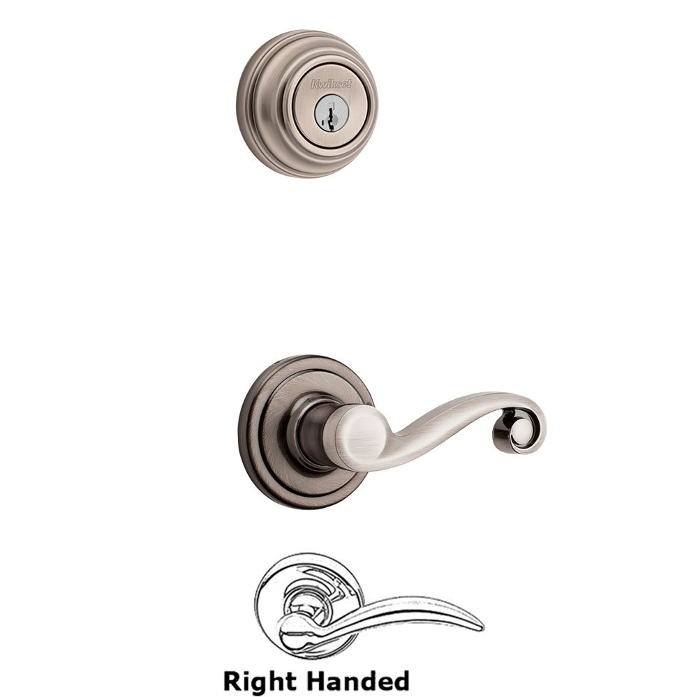 Lido Interior Active Handleset Trim Right Hand Door Lever & Double Cylinder Deadbolt in Antique Nickel