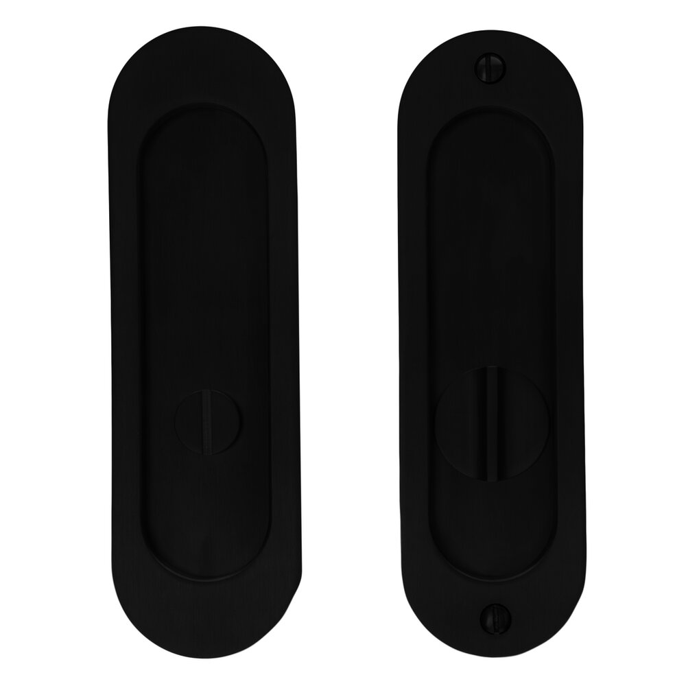 6 5/16" Oval Privacy Pocket Door Lock with Standard Turn Piece in Satin Black