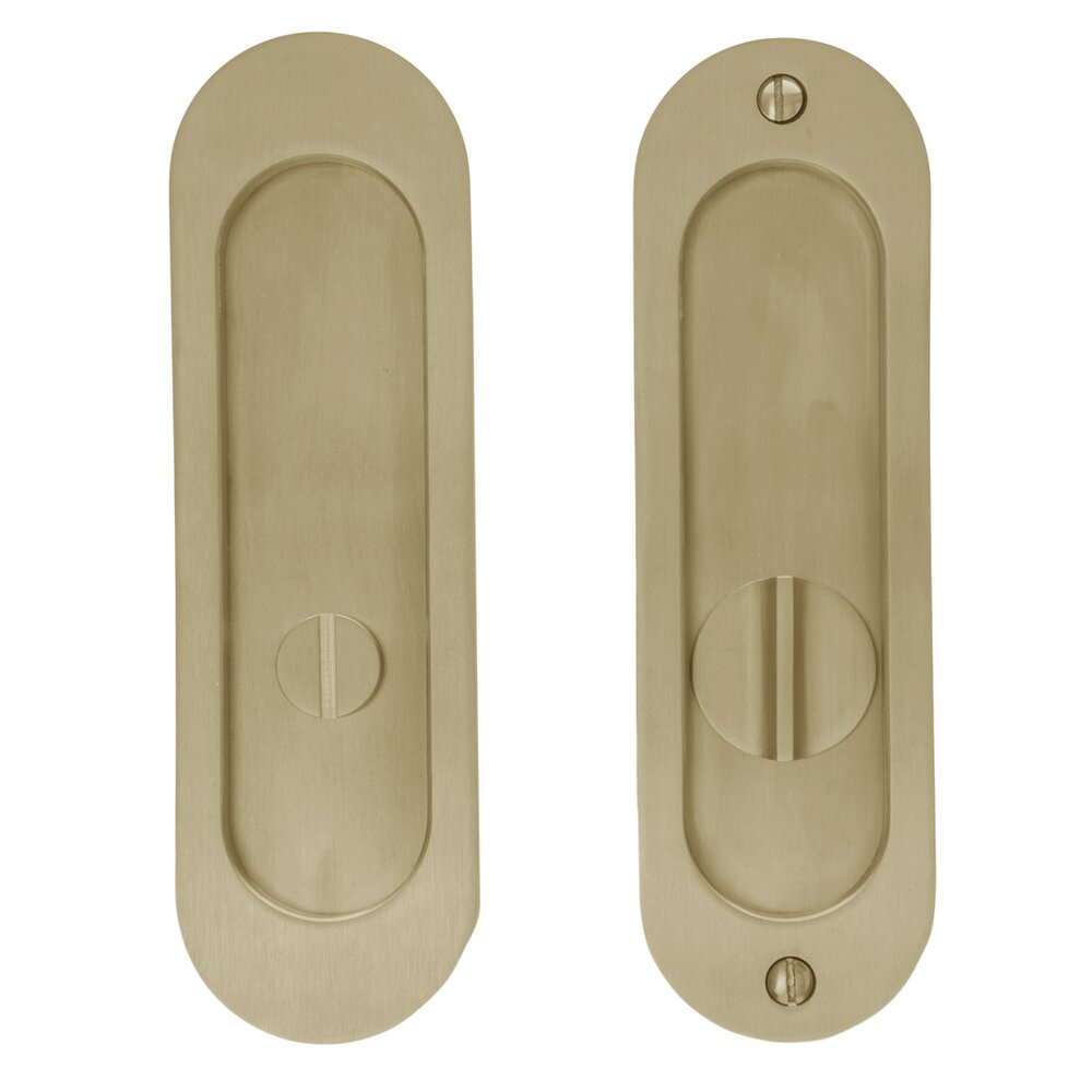6 5/16" Oval Privacy Pocket Door Lock with Standard Turn Piece in Satin Brass