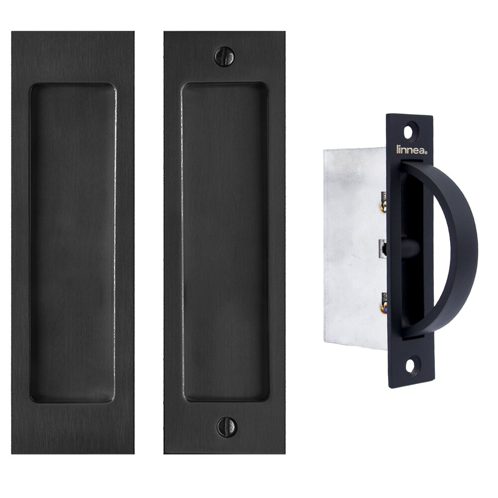 6 5/16" Rectangular Passage Pocket Door Set with Edge Pull in Satin Black