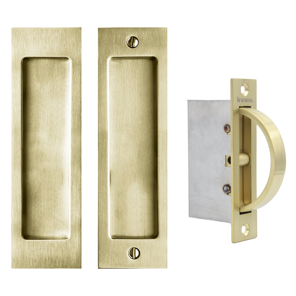 6 5/16" Rectangular Pocket Door Set with Edge Pull in Satin Brass