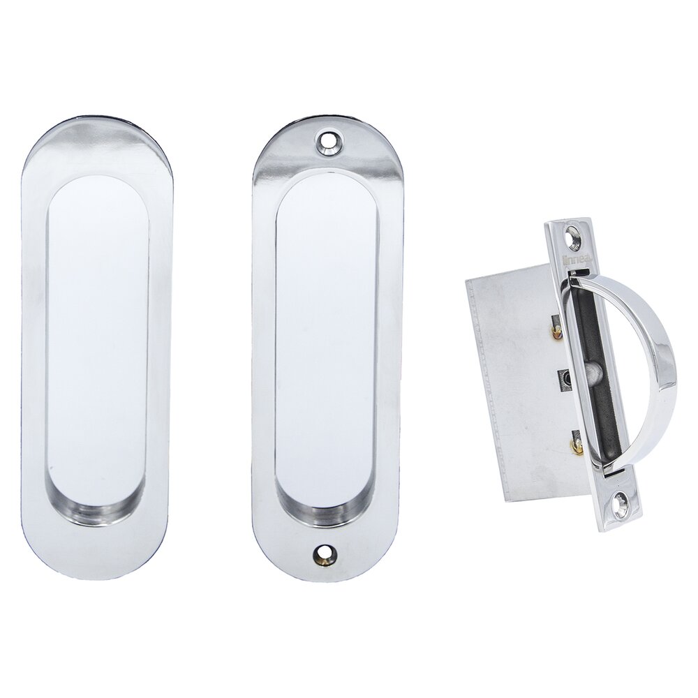 6 5/16" Oval Passage Pocket Door Set with Edge Pull in Polished Stainless Steel