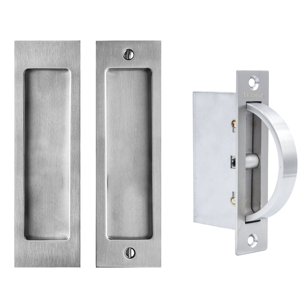 6 5/16" Rectangular Passage Pocket Door Set with Edge Pull in Satin Stainless Steel