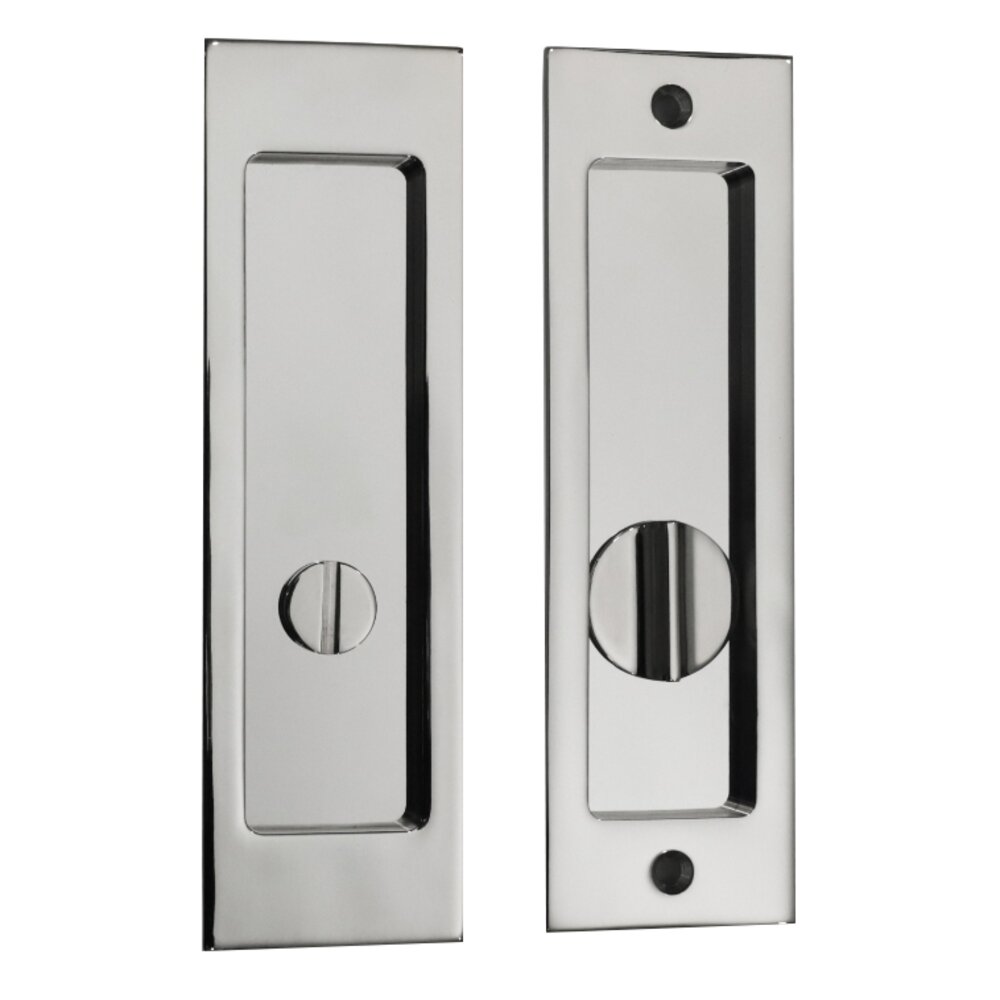 6 5/16" Rectangular Privacy Pocket Door Lock with Standard Turn Piece in Polished Stainless Steel