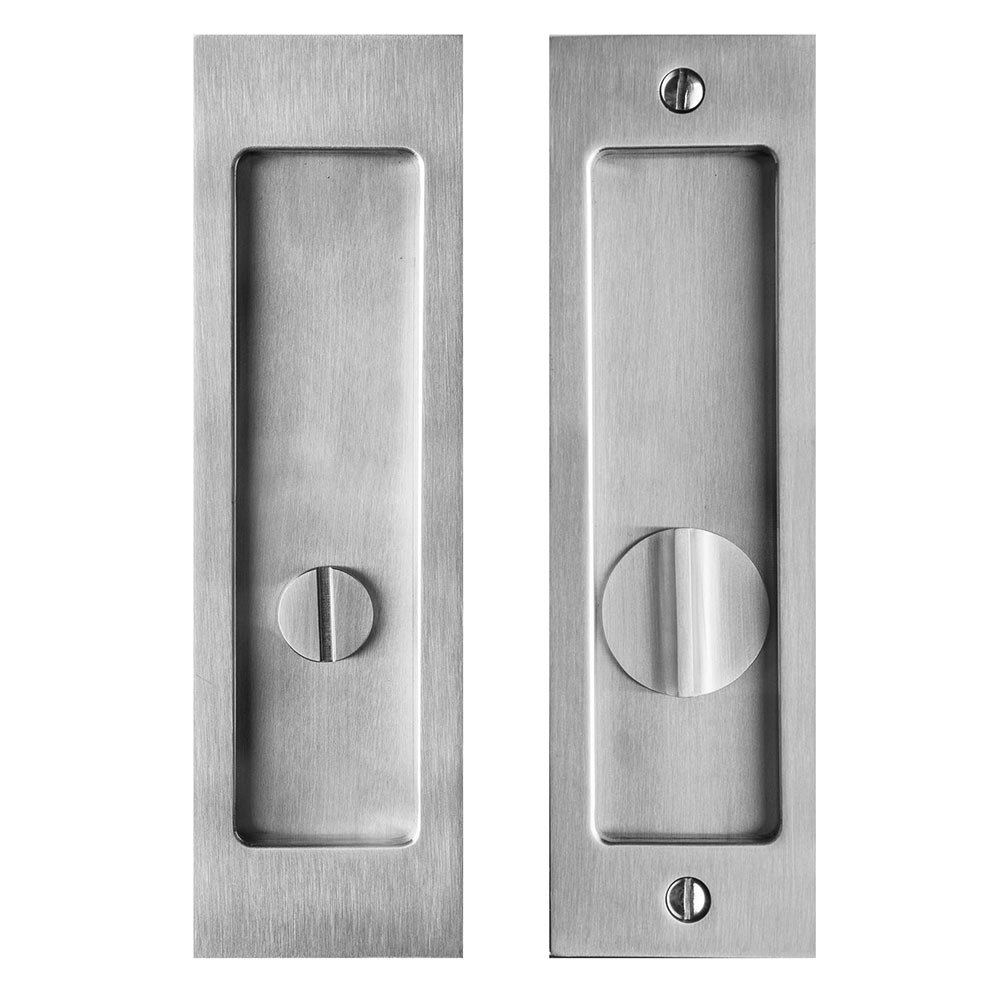 6 5/16" Rectangular Privacy Pocket Door Lock with Standard Turn Piece in Satin Stainless Steel